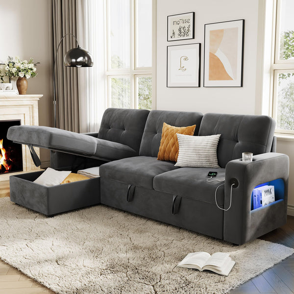 L-Shaped Sleeper Sofa with Storage & Charging Station