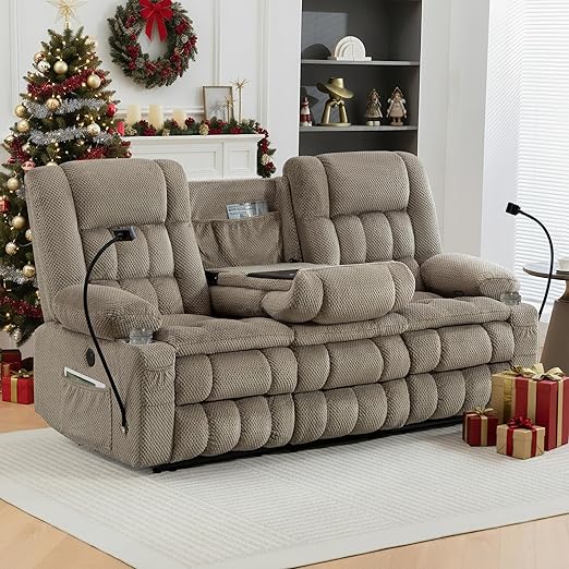 3-Seater Manual Recliner Sofa with Hidden Storage