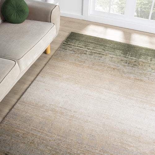 Green Ombre Beige Washable Area Rug