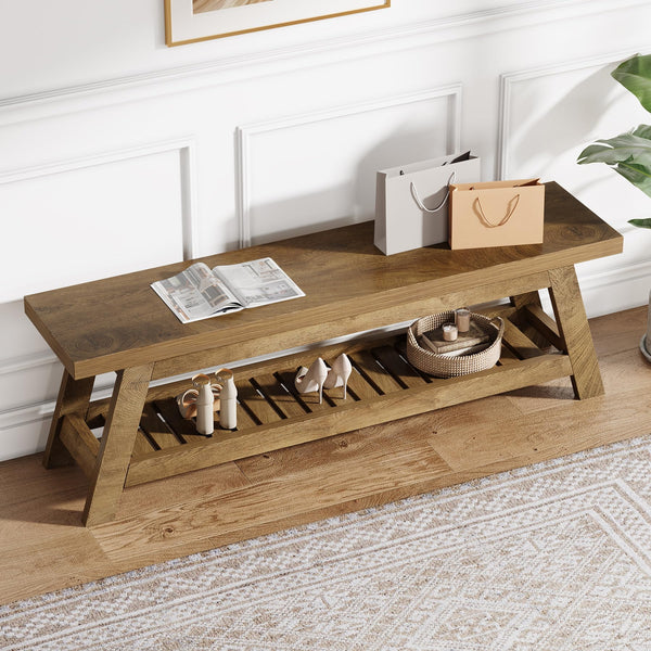 55" Wood Entryway Bench with Shoe Storage