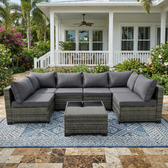 7-Piece Outdoor Wicker Patio Conversation Set with Coffee Table