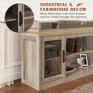 Farmhouse TV Stand with LED Lights & Storage Cabinets