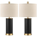 PU Leather Table Lamp Set of 2 with Beige Fabric Shade