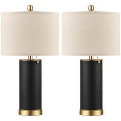 PU Leather Table Lamp Set of 2 with Beige Fabric Shade
