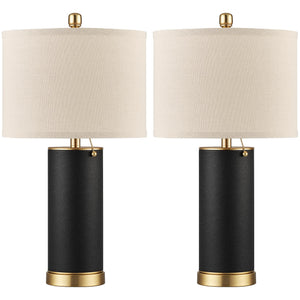 PU Leather Table Lamp Set of 2 with Beige Fabric Shade