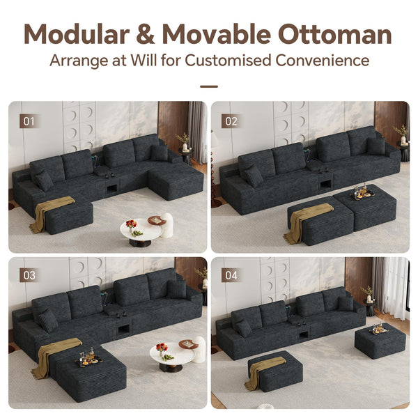 150" Oversized U-Shaped Modular Sectional Sofa, 6-Seater