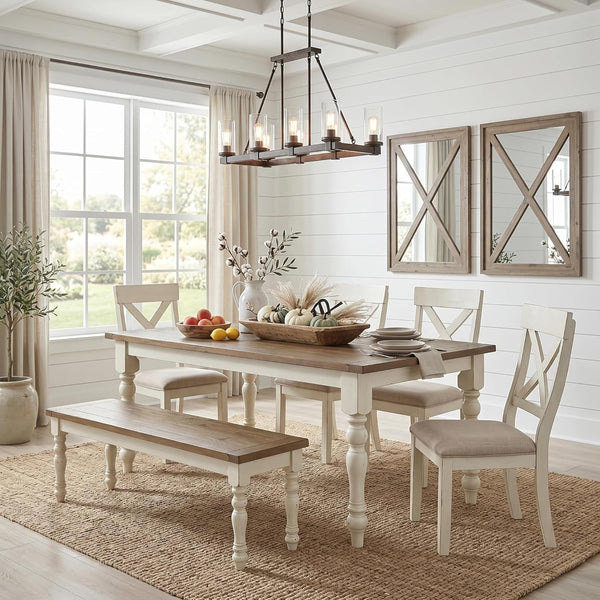 6-Piece Farmhouse Dining Set with Bench