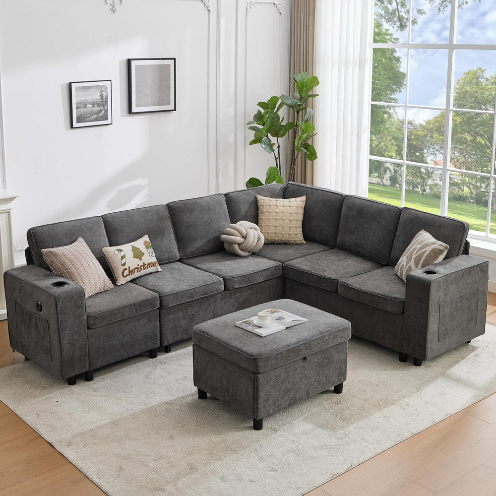 107" U-Shaped Sectional Sleeper Sofa with Pull-Out Bed