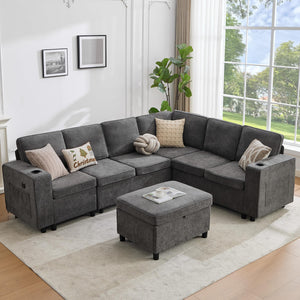 107" U-Shaped Sectional Sleeper Sofa with Pull-Out Bed