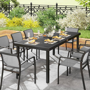 8-Person Rectangular Outdoor Dining Table – Aluminum Frame & Faux Wood Top