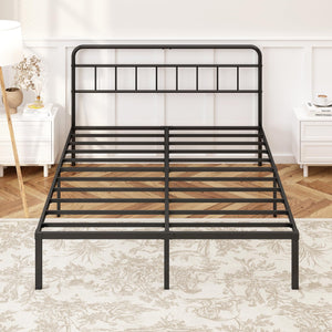 Metal Platform Bed Frame with Minimalist Headboard – 12 Inch Clearance