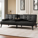 Convertible Futon Sofa Bed with Cup Holders & Adjustable Backrest