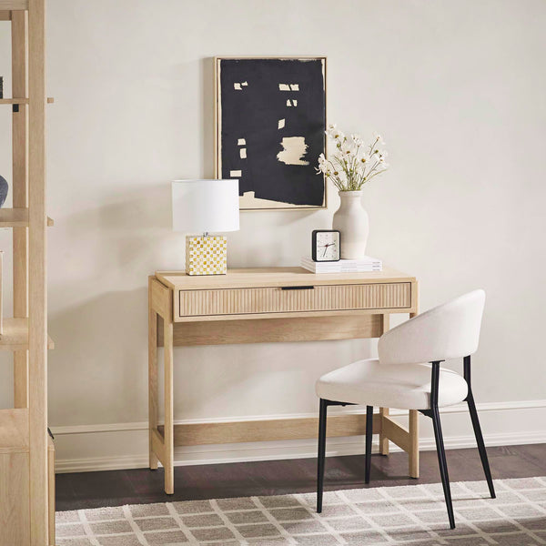 Transitional Writing Desk with Drawer and Reeded Front, 38 Inch
