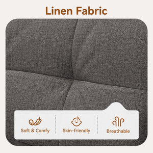 Convertible Futon Sofa Bed – Grey Linen with Adjustable Backrest & Armrests