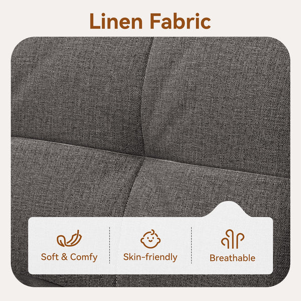 Convertible Futon Sofa Bed – Grey Linen with Adjustable Backrest & Armrests