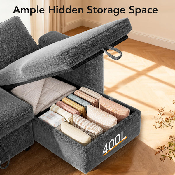 L-Shaped Sleeper Sectional Sofa with Storage
