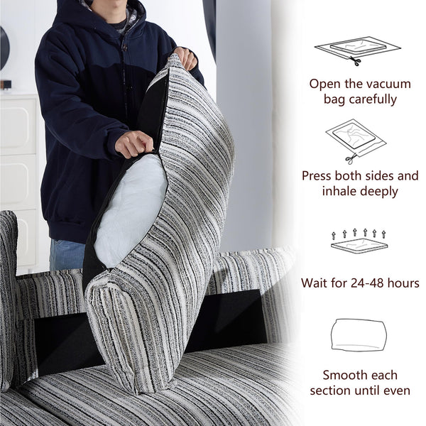 86" 3-Seater Storage Sofa with Striped Fabric & Wood Frame