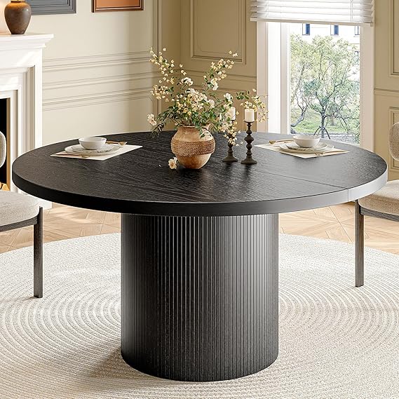 47-Inch Round Dining Table with Wood Strip Base