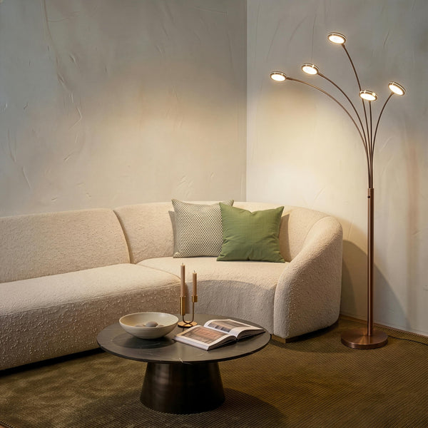5-Head Arc Floor Lamp with Rotating LED Lights