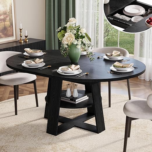 Fluted Round Extendable Dining Table 43–59 Inch