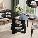 43–59" Fluted Extendable Round to Oval Dining Table with Storage, Seats 4–8