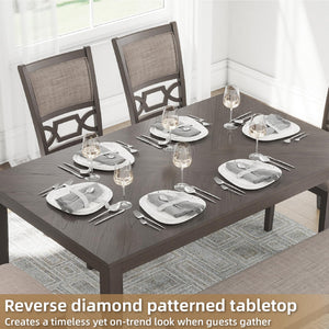 6-Piece Transitional Dining Table Set with Bench