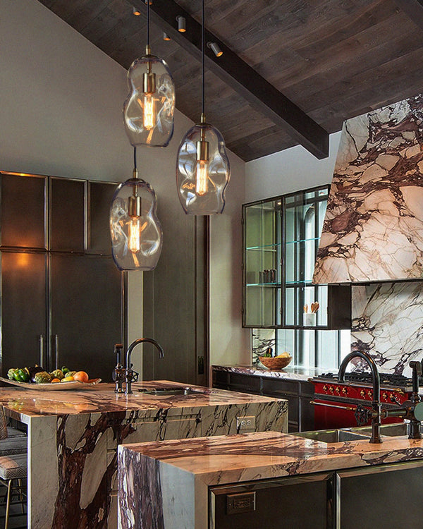 Hand Blown Art Glass Pendant Light – Modern Kitchen Island & Dining Room Fixture
