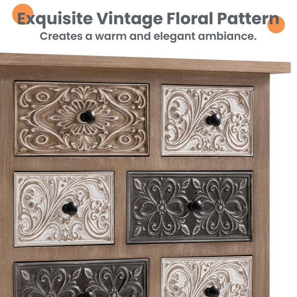 Wood Storage Cabinet with Drawers – Vintage Carved Accent Cabinet