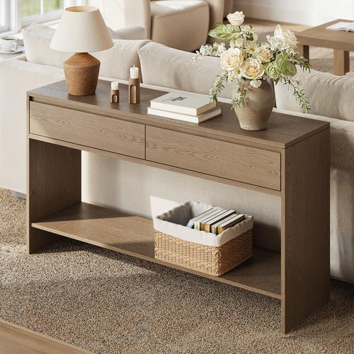 55-Inch Console Table with 2 Drawers & Open Shelf