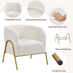 Boucle Barrel Accent Chair with Gold V-Legs