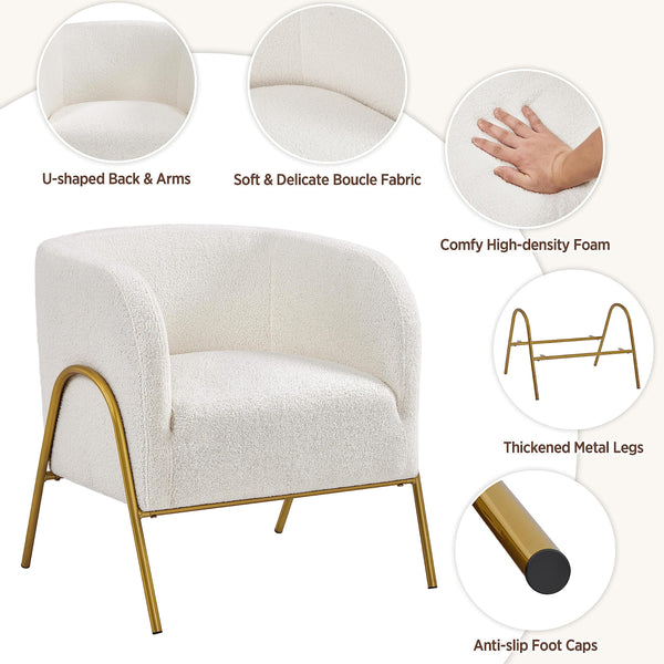 Boucle Barrel Accent Chair with Gold V-Legs