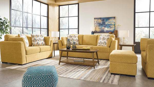 Modern Upholstered 3-Seat Sofa with Accent & Bolster Pillows – Yellow