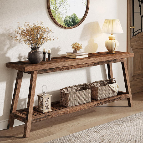 70.87-Inch Farmhouse Console Table with 2-Tier Storage