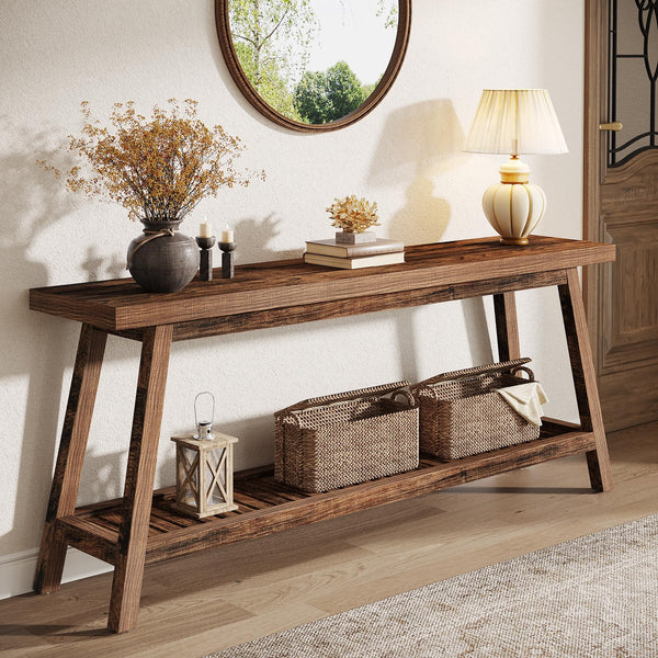 70.86-Inch 2-Tier Console Table – Farmhouse Entryway Sofa Table