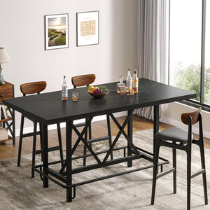 63-Inch Counter Height Bar Table with Metal Footrest