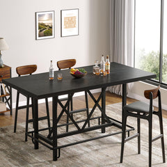 63-Inch Industrial Counter Height Bar Table with Metal Footrest