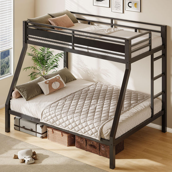 Heavy Duty Metal Bunk Bed Twin Over Full with Safety Guardrail & Ladder