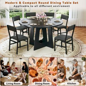 Round Dining Table Set for 6 – 7-Piece with Upholstered Chairs