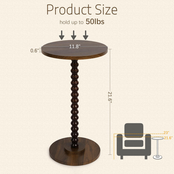 Round Side Table – Small End Table with Solid Wood Legs
