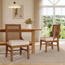 Farmhouse Dining Chairs Set of 2 with Cane Backrest and Upholstered Seat