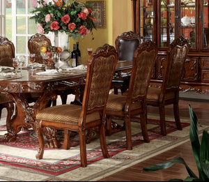 9-Piece Formal Dining Set – Extendable Pedestal Table & 8 Upholstered Chairs