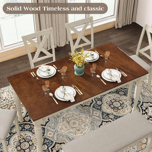 6-Piece Farmhouse Solid Wood Dining Table Set with Chairs and Bench