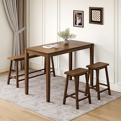 Counter Height Dining Table Set with Bench and Chairs – 5-Piece Wood Kitchen Set