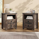 Farmhouse Nightstand Set of 2 with Drawer & Open Shelf