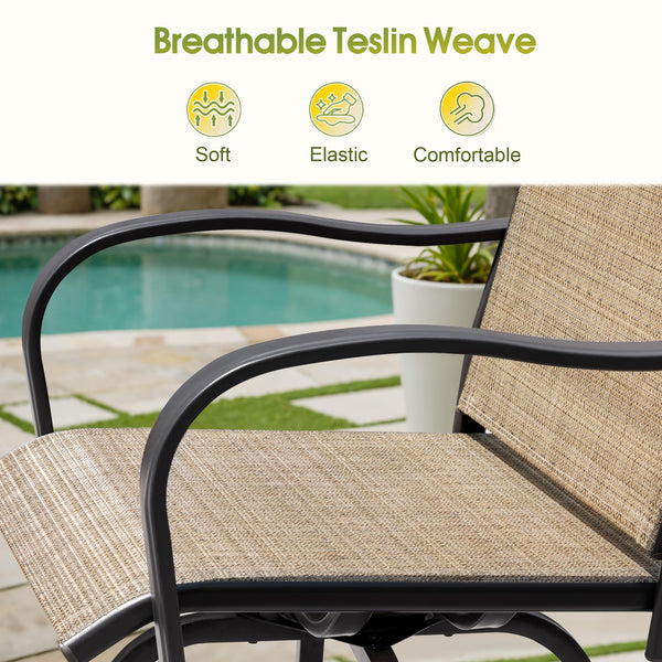 Outdoor Swivel Bar Stools Set – Metal Frame Patio Counter Height Chairs