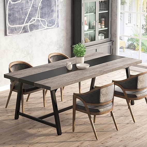 Large Rectangular Dining Table – Metal Frame, Seats 6–8