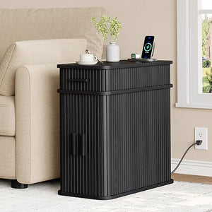 Fluted End Table with Charging Station and Storage