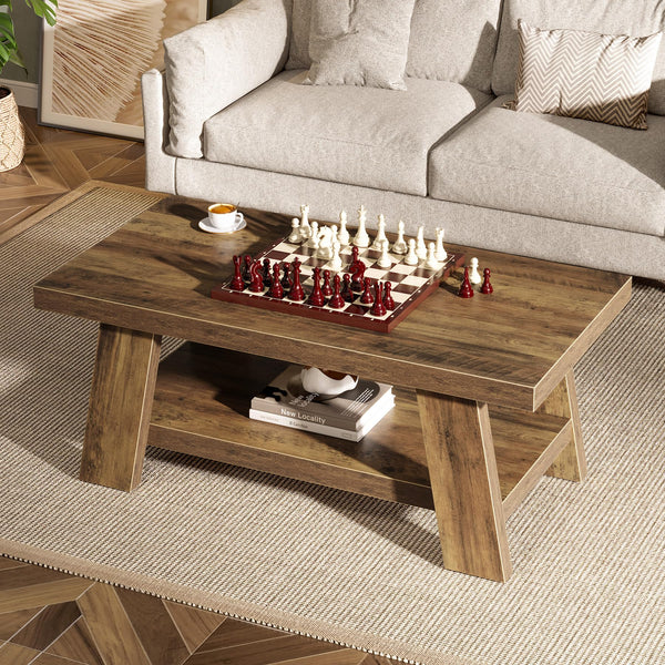2-Tier Rectangular Coffee Table with Storage Shelf
