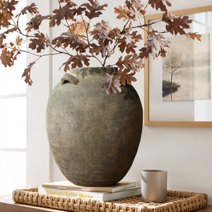 Rustic Terracotta Ceramic Vase – Round Brown Clay Floor Vase
