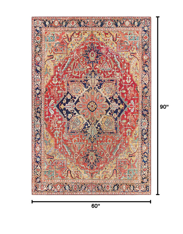 Medallion Oriental Area Rug – Red & Gold
